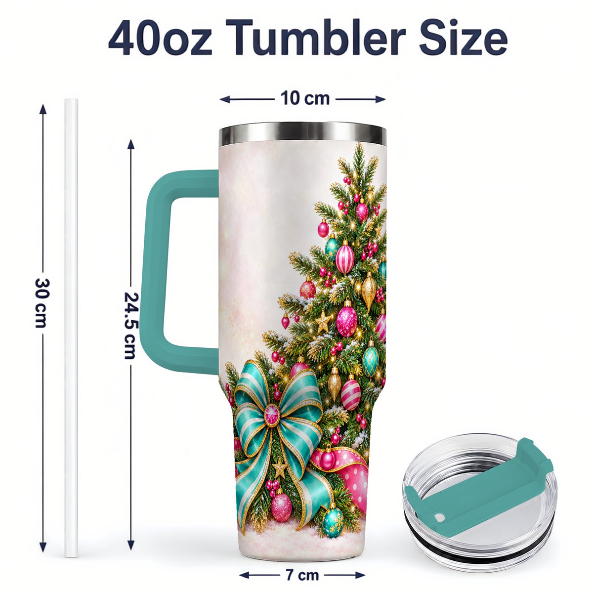 #pl[40oz|Green] Pink Christmas Tree Tumbler, 40oz Handled Stainless Steel Drinkware