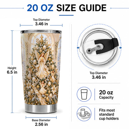 #pl[20oz|Steel] Christmas Angel Tree 20oz Tumbler, White Gold Holiday Artwork