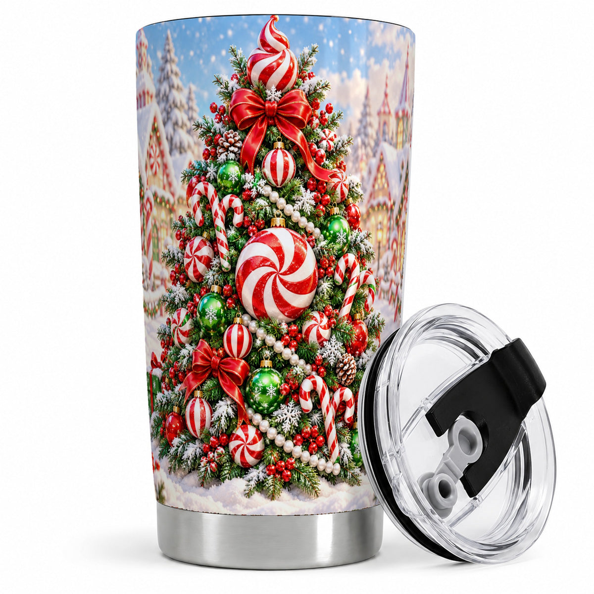 Peppermint Christmas Tree 20oz Tumbler, Candy Cane Winter Artwork