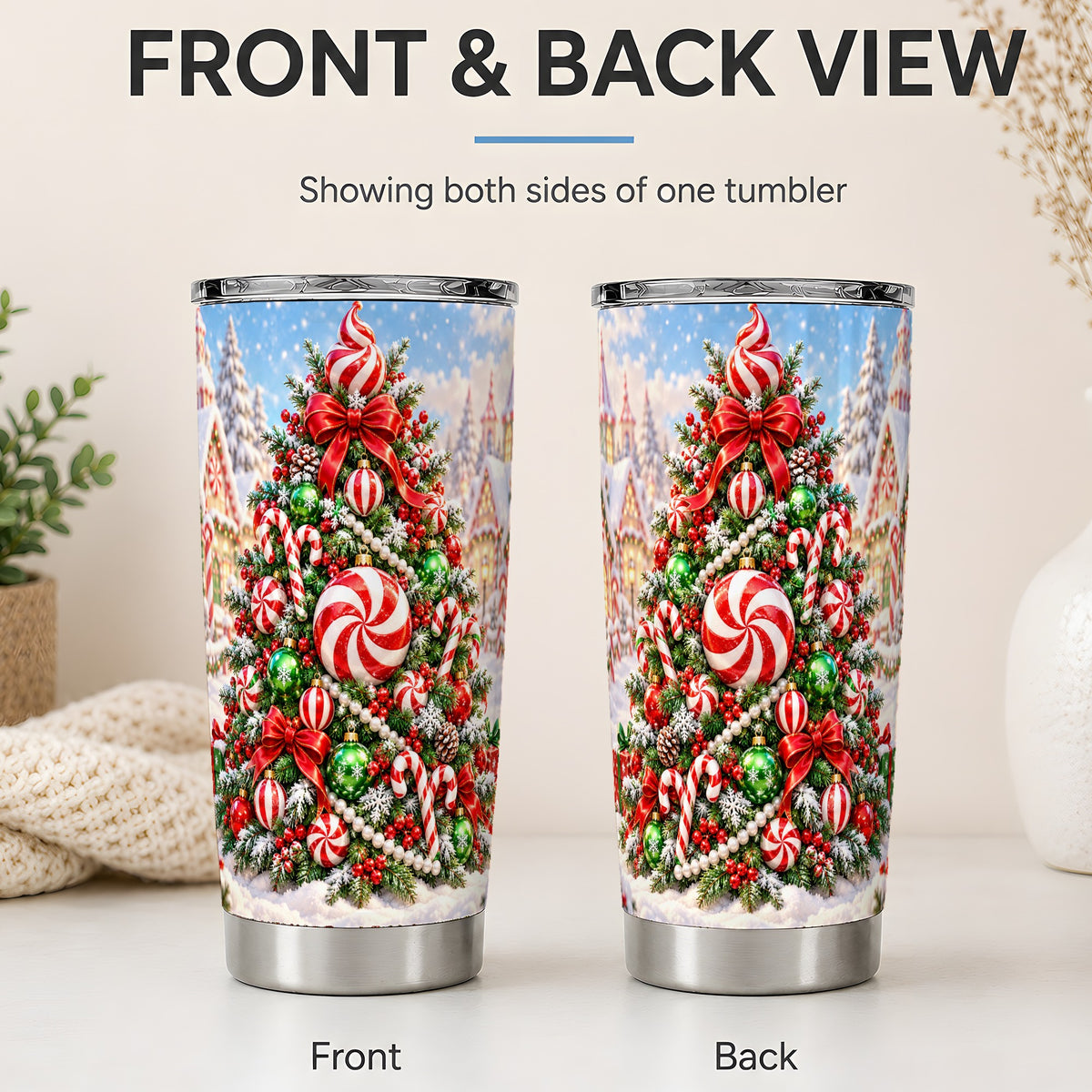 #pl[20oz|Steel] Peppermint Christmas Tree 20oz Tumbler, Candy Cane Winter Artwork