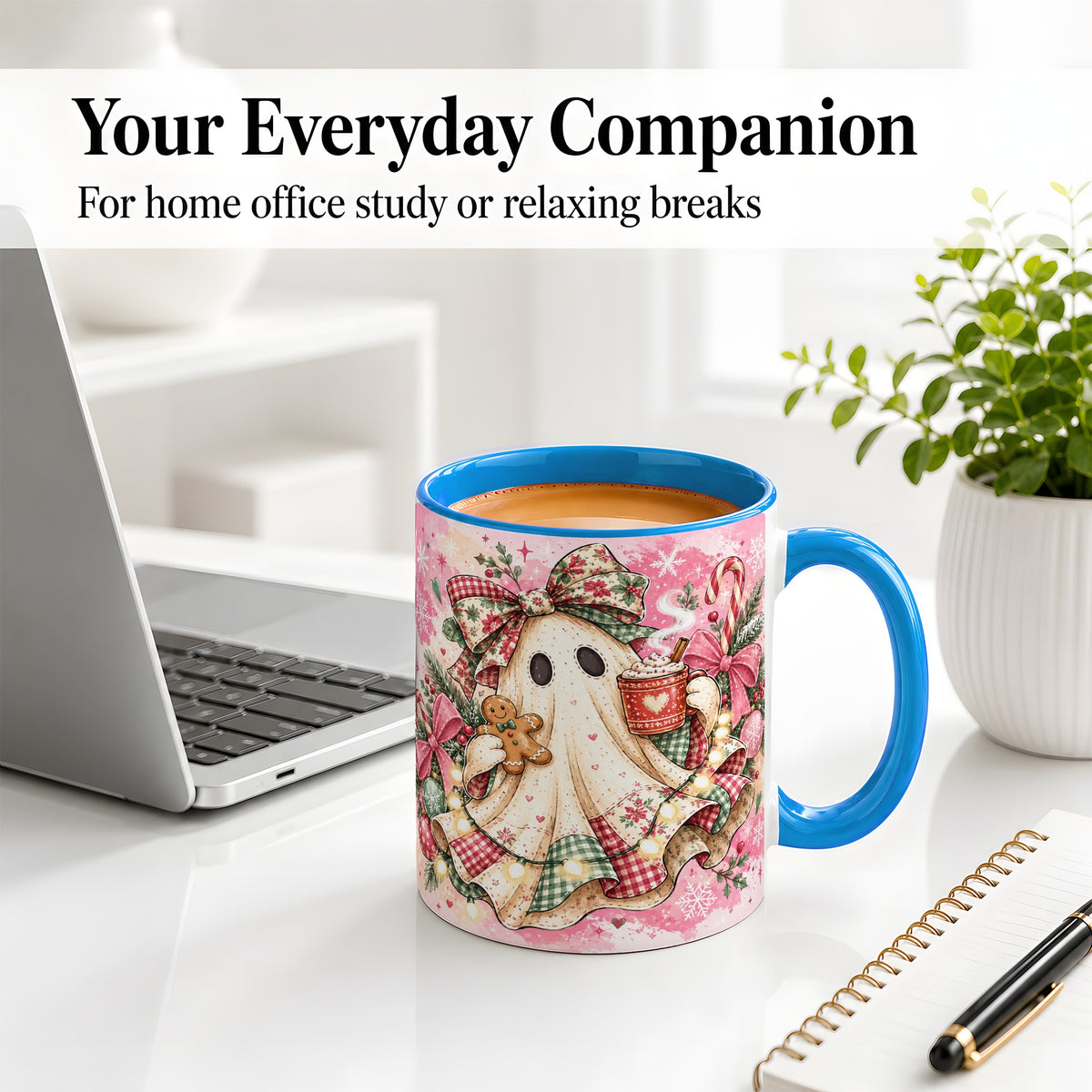 #pl[11oz|Blue] Cute Christmas Ghost Accent Mug, Ceramic Coffee Cup for Ghost Fans
