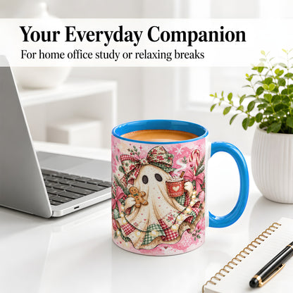 #pl[11oz|Blue] Cute Christmas Ghost Accent Mug, Ceramic Coffee Cup for Ghost Fans