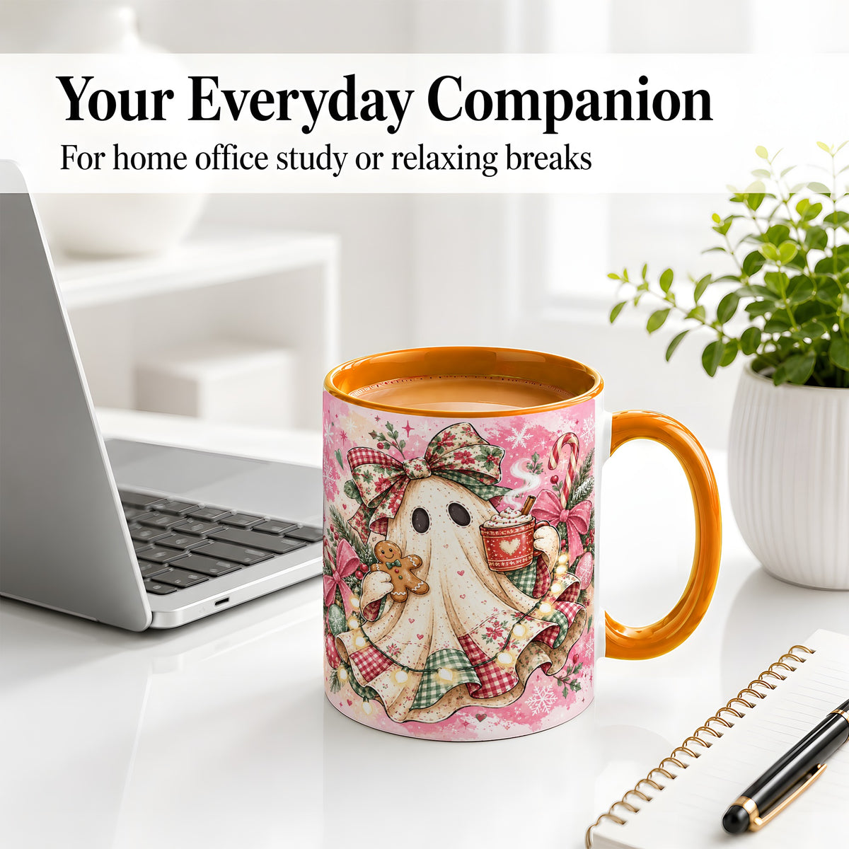 #pl[11oz|Orange] Cute Christmas Ghost Accent Mug, Ceramic Coffee Cup for Ghost Fans