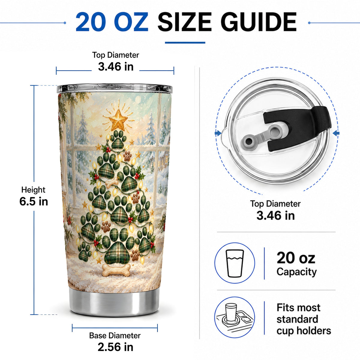 #pl[20oz|Steel] Christmas Paw Print Tree 20oz Tumbler, Green Plaid Dog Design