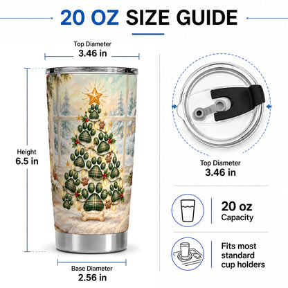#pl[20oz|Steel] Christmas Paw Print Tree 20oz Tumbler, Green Plaid Dog Design