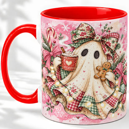 Cute Christmas Ghost Accent Mug, Ceramic Coffee Cup for Ghost Fans