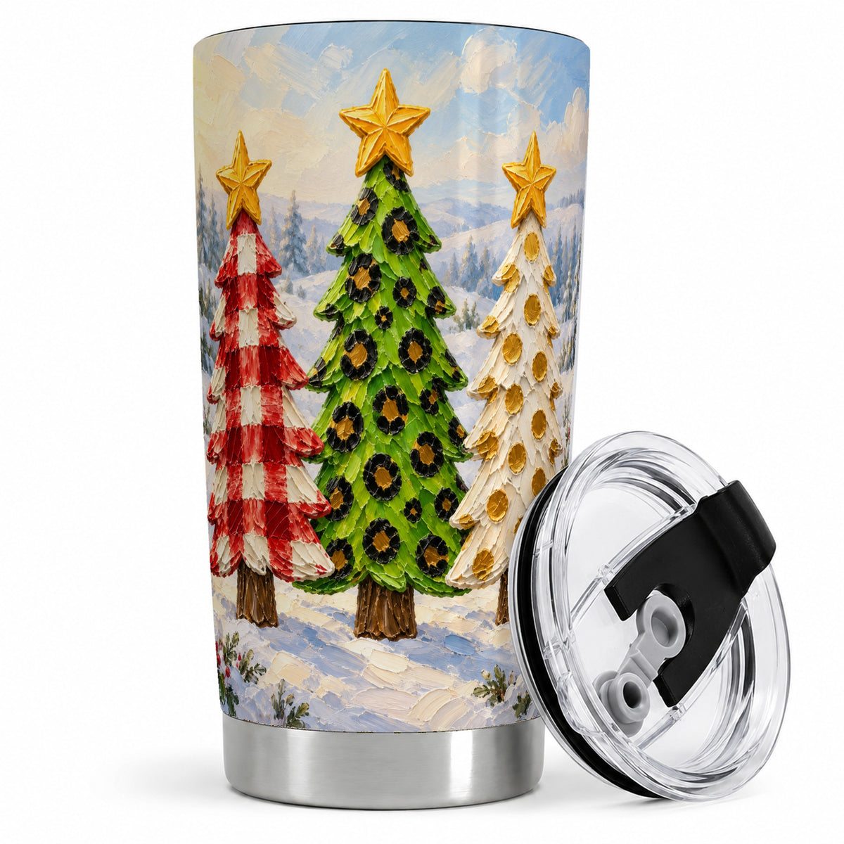 Patterned Christmas Trees 20oz Tumbler, Leopard Print Holiday Art