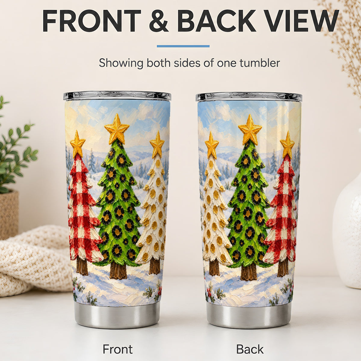 #pl[20oz|Steel] Patterned Christmas Trees 20oz Tumbler, Leopard Print Holiday Art