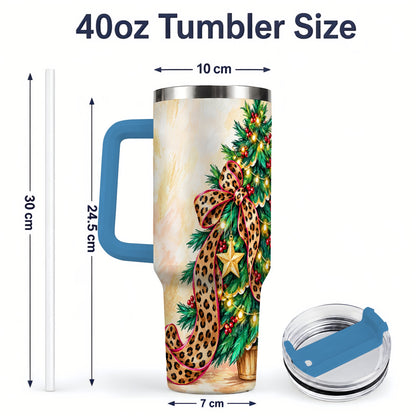 #pl[40oz|Blue] Leopard Print Christmas Tree Tumbler, 40oz Handled Stainless Steel
