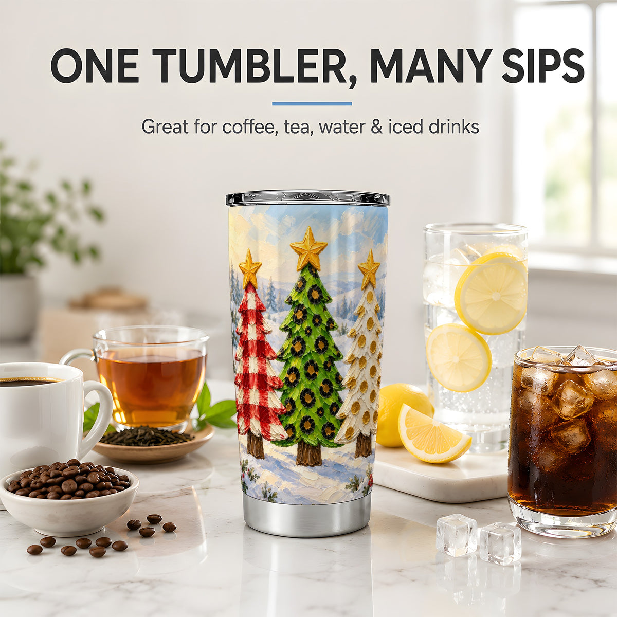 Patterned Christmas Trees 20oz Tumbler, Leopard Print Holiday Art