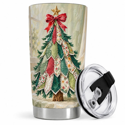 Quilted Christmas Tree Tumbler, 20oz Stainless Steel Holiday Drinkware