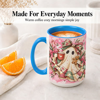 #pl[15oz|Blue] Cute Christmas Ghost Accent Mug, Ceramic Coffee Cup for Ghost Fans