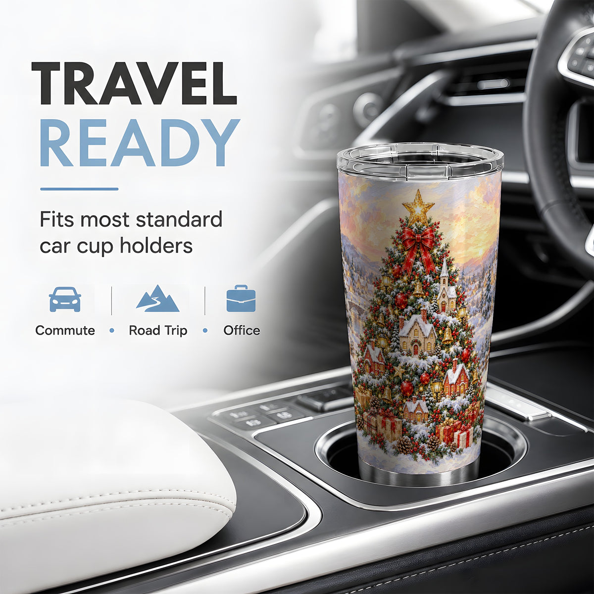 Christmas Village Tree Tumbler, 20oz Stainless Steel Winter Drinkware