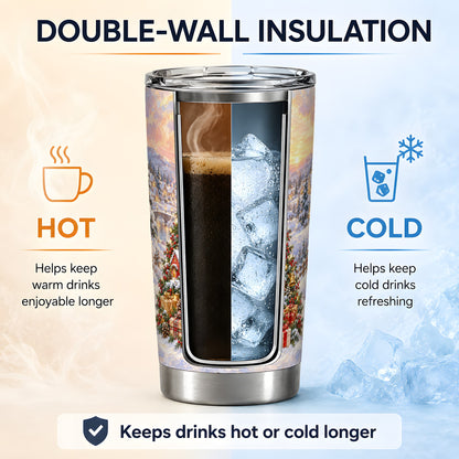 Christmas Village Tree Tumbler, 20oz Stainless Steel Winter Drinkware