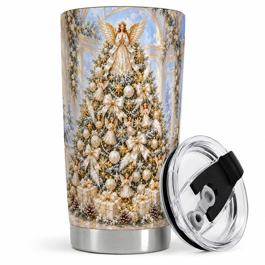 White Gold Angel Christmas Tumbler, 20oz Stainless Steel Drinkware