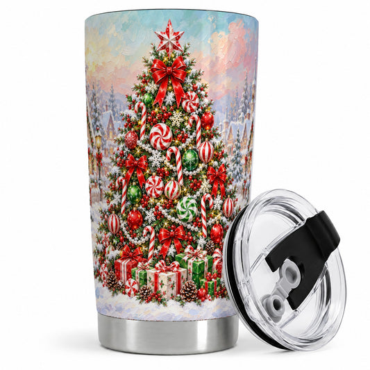 Peppermint Christmas Tree Tumbler, 20oz Stainless Steel Drinkware