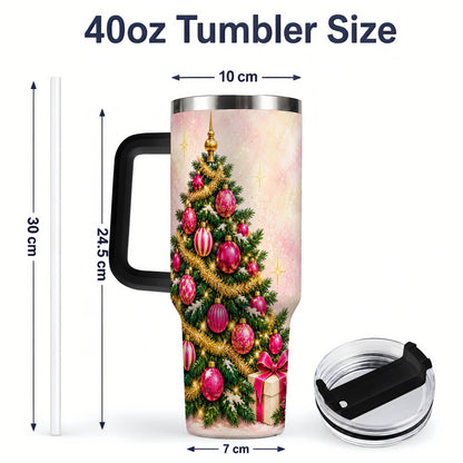 #pl[40oz|Black] Pink Christmas Ornaments Tumbler, 40oz Handled Stainless Steel
