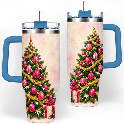 #pl[40oz|Blue] Pink Christmas Ornaments Tumbler, 40oz Handled Stainless Steel