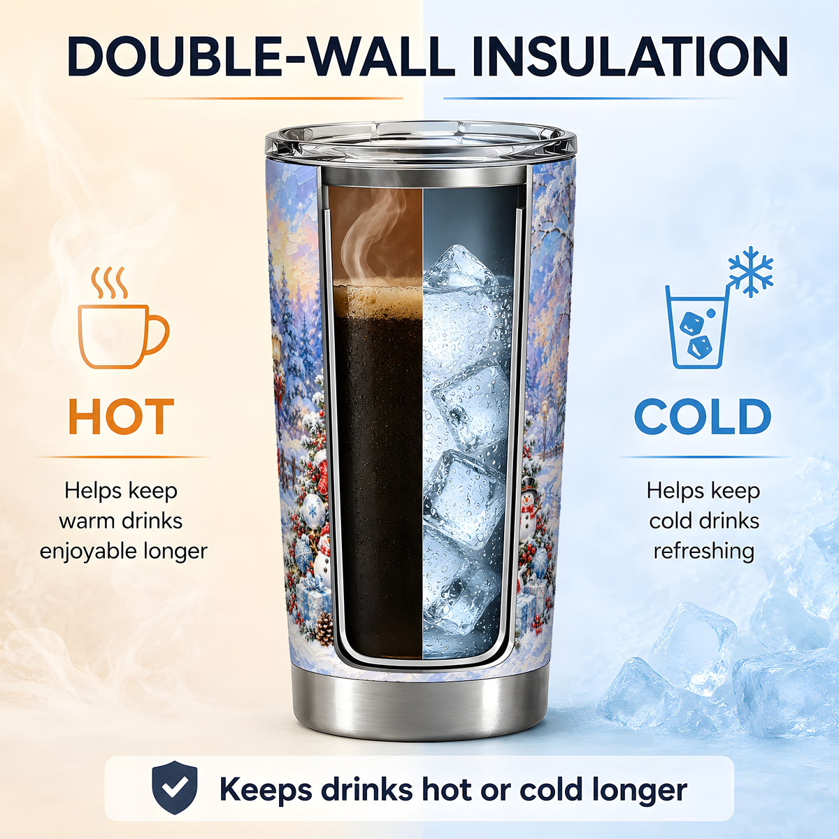 Snowman Winter Christmas Tumbler, 20oz Stainless Steel Drinkware