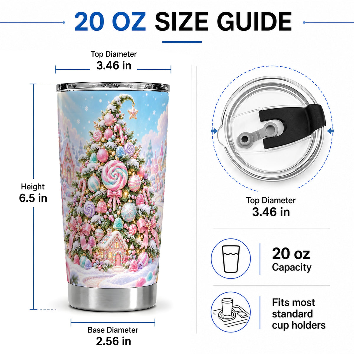 #pl[20oz|Steel] Pink Candy Christmas Tree Tumbler, 20oz Stainless Steel Drinkware