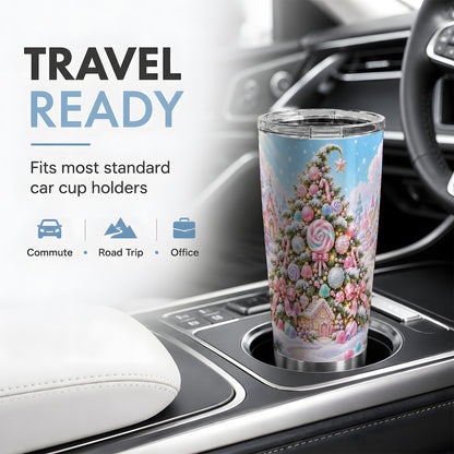 Pink Candy Christmas Tree Tumbler, 20oz Stainless Steel Drinkware