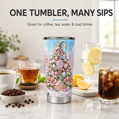 Pink Candy Christmas Tree Tumbler, 20oz Stainless Steel Drinkware