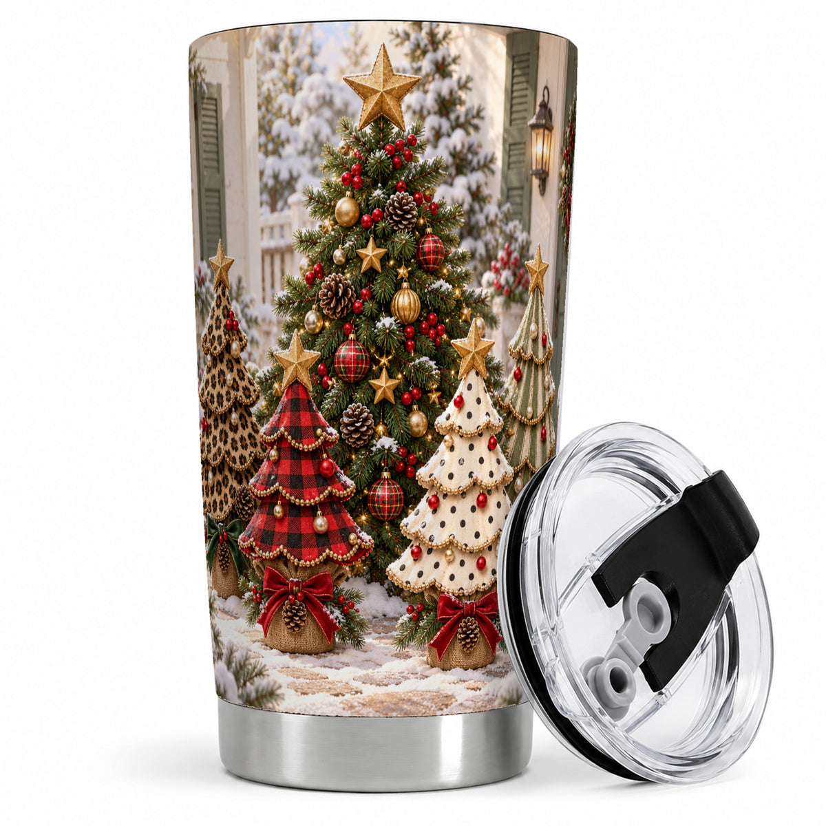 Buffalo Plaid Christmas Trees Tumbler, 20oz Stainless Steel Cup
