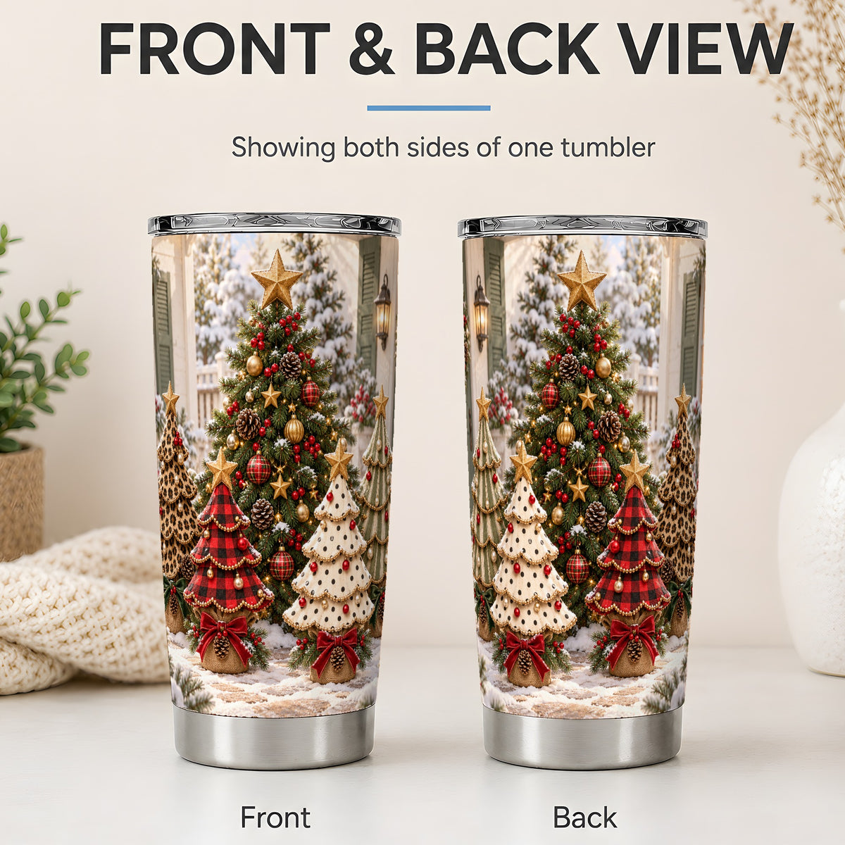 #pl[20oz|Steel] Buffalo Plaid Christmas Trees Tumbler, 20oz Stainless Steel Cup