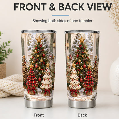 #pl[20oz|Steel] Buffalo Plaid Christmas Trees Tumbler, 20oz Stainless Steel Cup