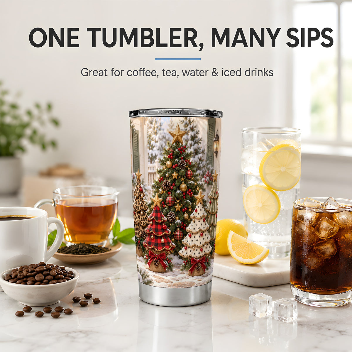 Buffalo Plaid Christmas Trees Tumbler, 20oz Stainless Steel Cup