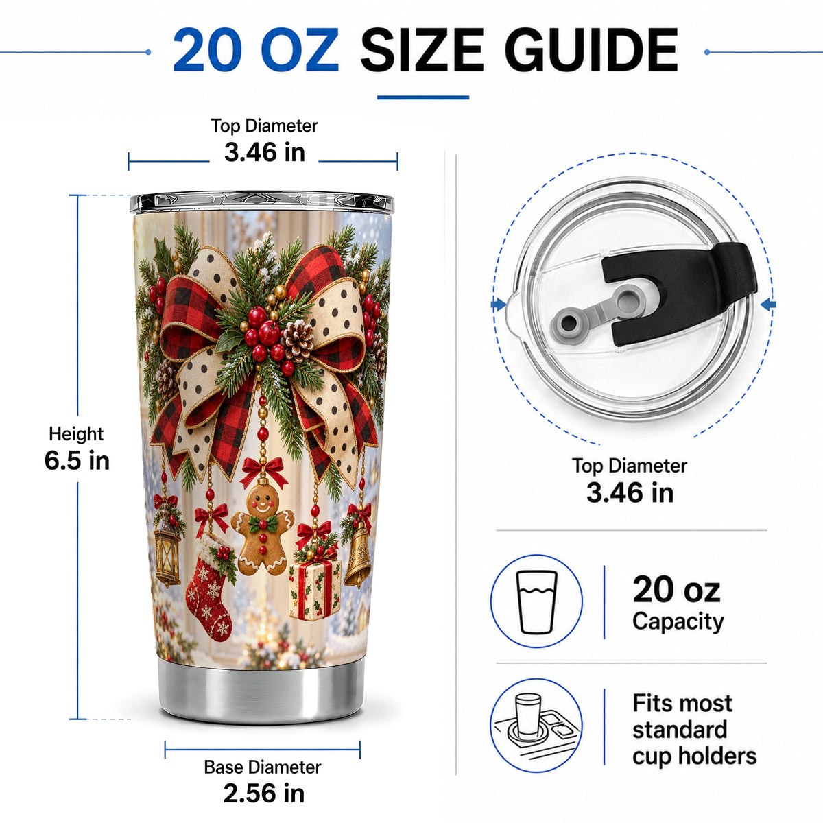 #pl[20oz|Steel] Christmas Bow Ornament Tumbler, 20oz Stainless Steel Holiday Cup