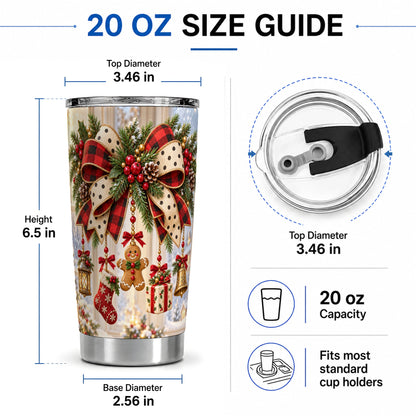 #pl[20oz|Steel] Christmas Bow Ornament Tumbler, 20oz Stainless Steel Holiday Cup