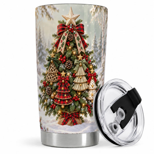 Plaid Christmas Tree Tumbler, 20oz Stainless Steel Holiday Drinkware