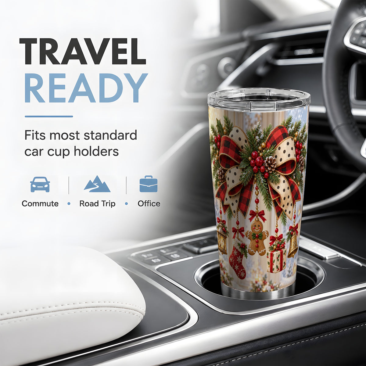 Christmas Bow Ornament Tumbler, 20oz Stainless Steel Holiday Cup