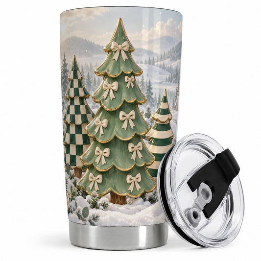 Checkered Christmas Tree Tumbler, 20oz Stainless Steel Drinkware
