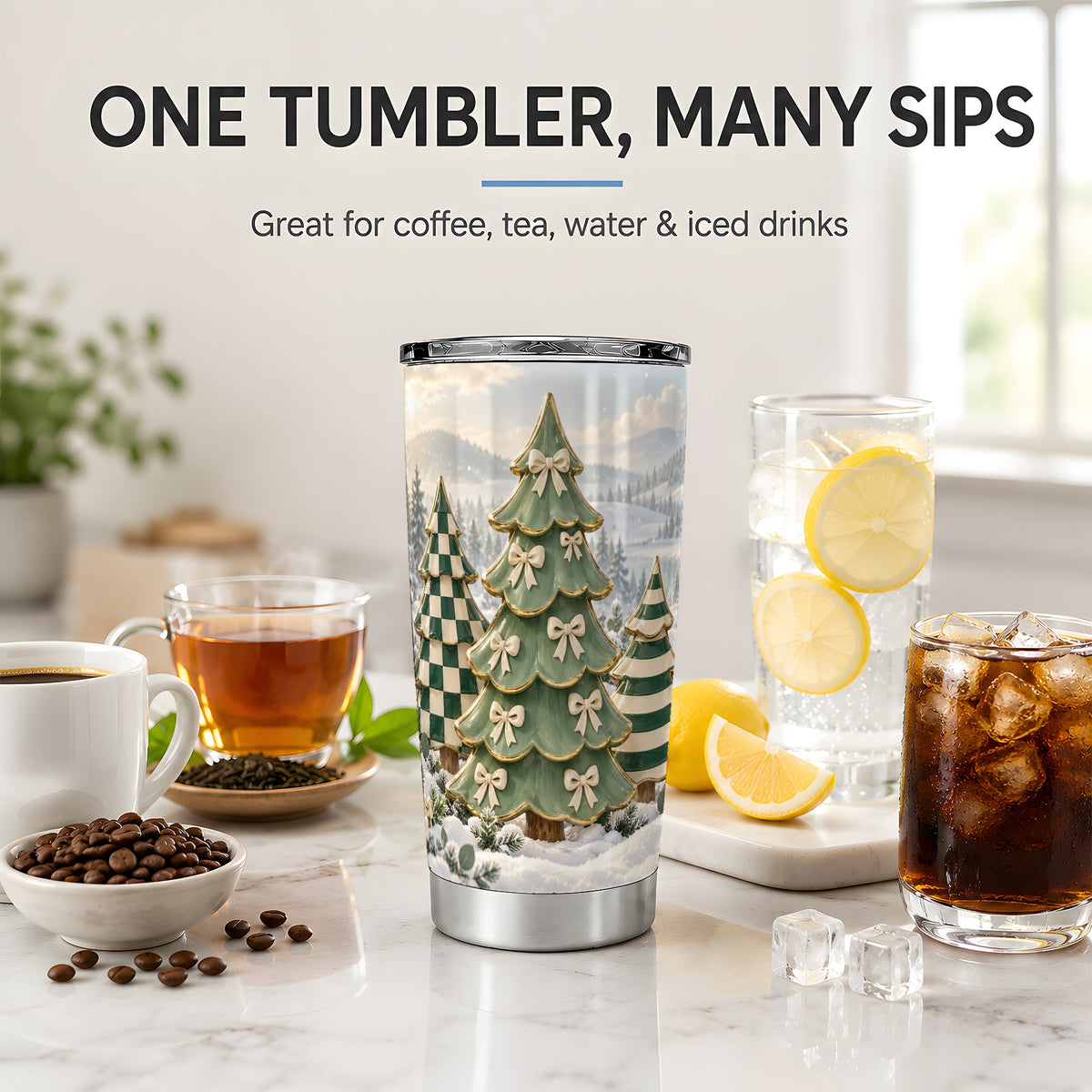 Checkered Christmas Tree Tumbler, 20oz Stainless Steel Drinkware