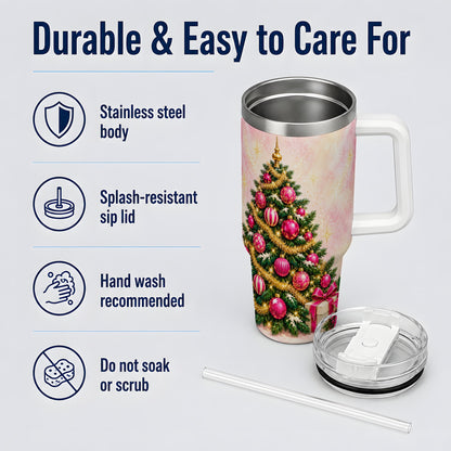 Pink Christmas Ornaments Tumbler, 40oz Handled Stainless Steel