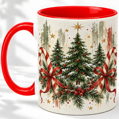 Rustic Christmas Trees Accent Mug, Ceramic Holiday Coffee Cup