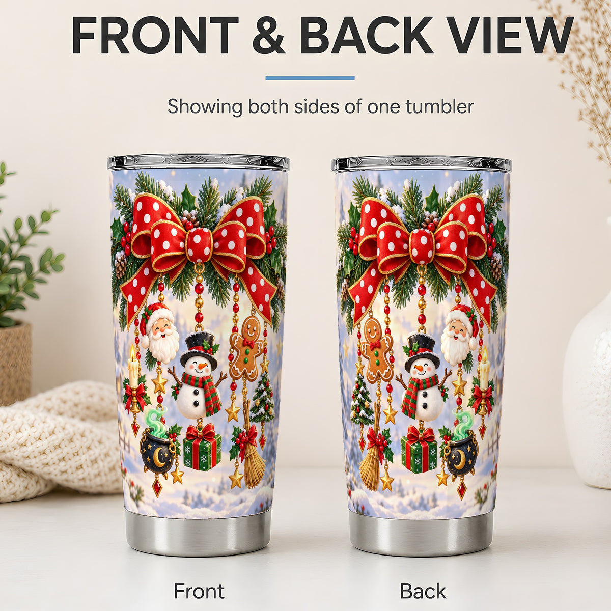 #pl[20oz|Steel] Christmas Bow Tumbler, 20oz Stainless Steel Holiday Ornament Design