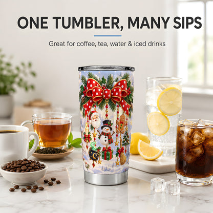 Christmas Bow Tumbler, 20oz Stainless Steel Holiday Ornament Design