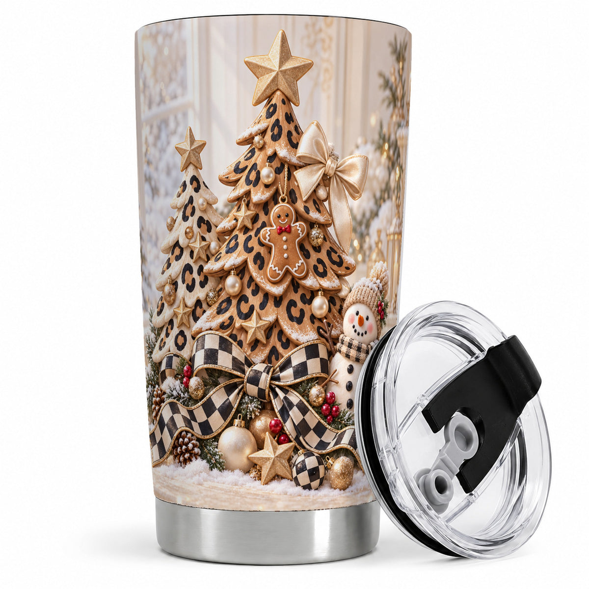Leopard Christmas Tree Tumbler, 20oz Stainless Steel Holiday Cup