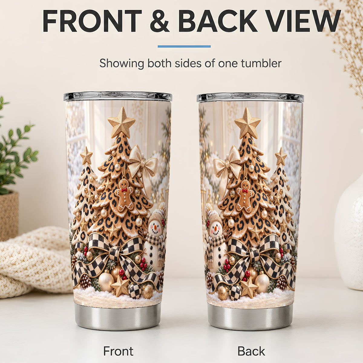 #pl[20oz|Steel] Leopard Christmas Tree Tumbler, 20oz Stainless Steel Holiday Cup