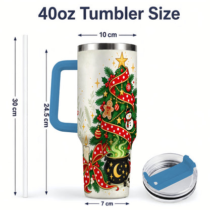 #pl[40oz|Blue] Spooky Christmas Tree Tumbler, 40oz Handled Stainless Steel Cup