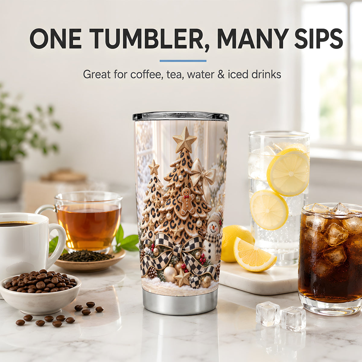 Leopard Christmas Tree Tumbler, 20oz Stainless Steel Holiday Cup