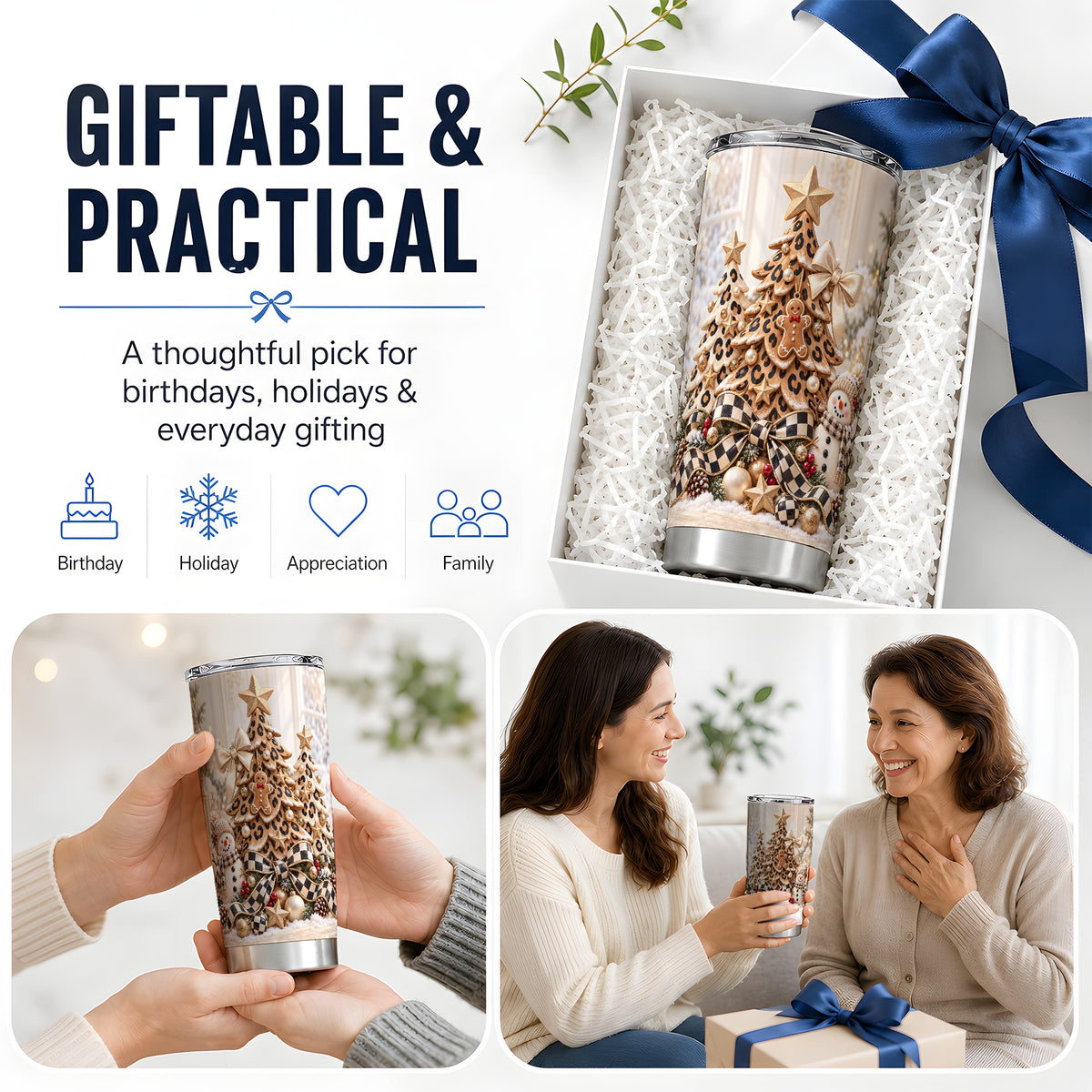 Leopard Christmas Tree Tumbler, 20oz Stainless Steel Holiday Cup