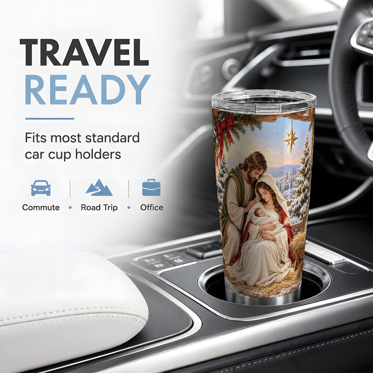 Nativity Scene Tumbler, 20oz Stainless Steel Holy Family Drinkware