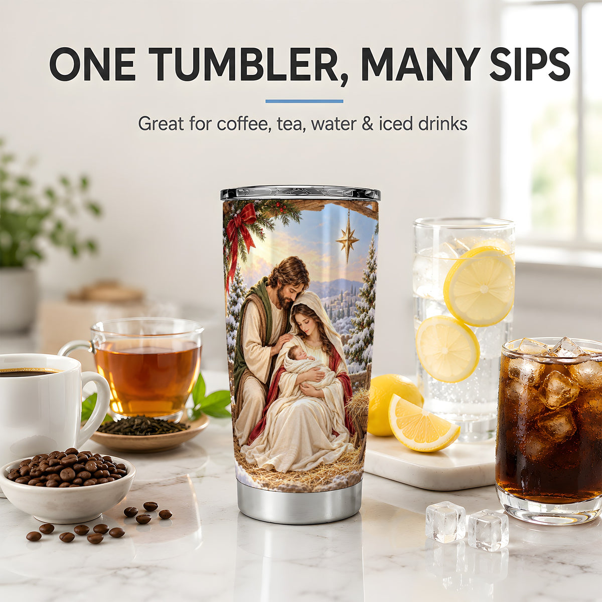 Nativity Scene Tumbler, 20oz Stainless Steel Holy Family Drinkware