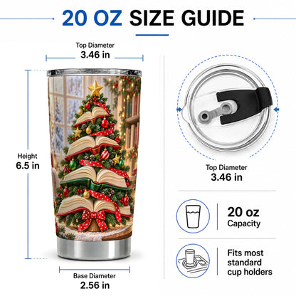 #pl[20oz|Steel] Christmas Book Tree Tumbler, 20oz Stainless Steel Cup for Book Lovers