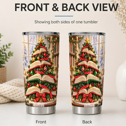 #pl[20oz|Steel] Christmas Book Tree Tumbler, 20oz Stainless Steel Cup for Book Lovers