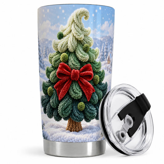 Knitted Christmas Tree Tumbler, 20oz Stainless Steel Winter Design